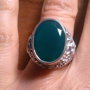 Bali Legacy Verde Onyx Sterling Silver Dragon Ring (Size 7)